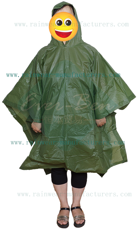PVC green rain cape poncho for adult